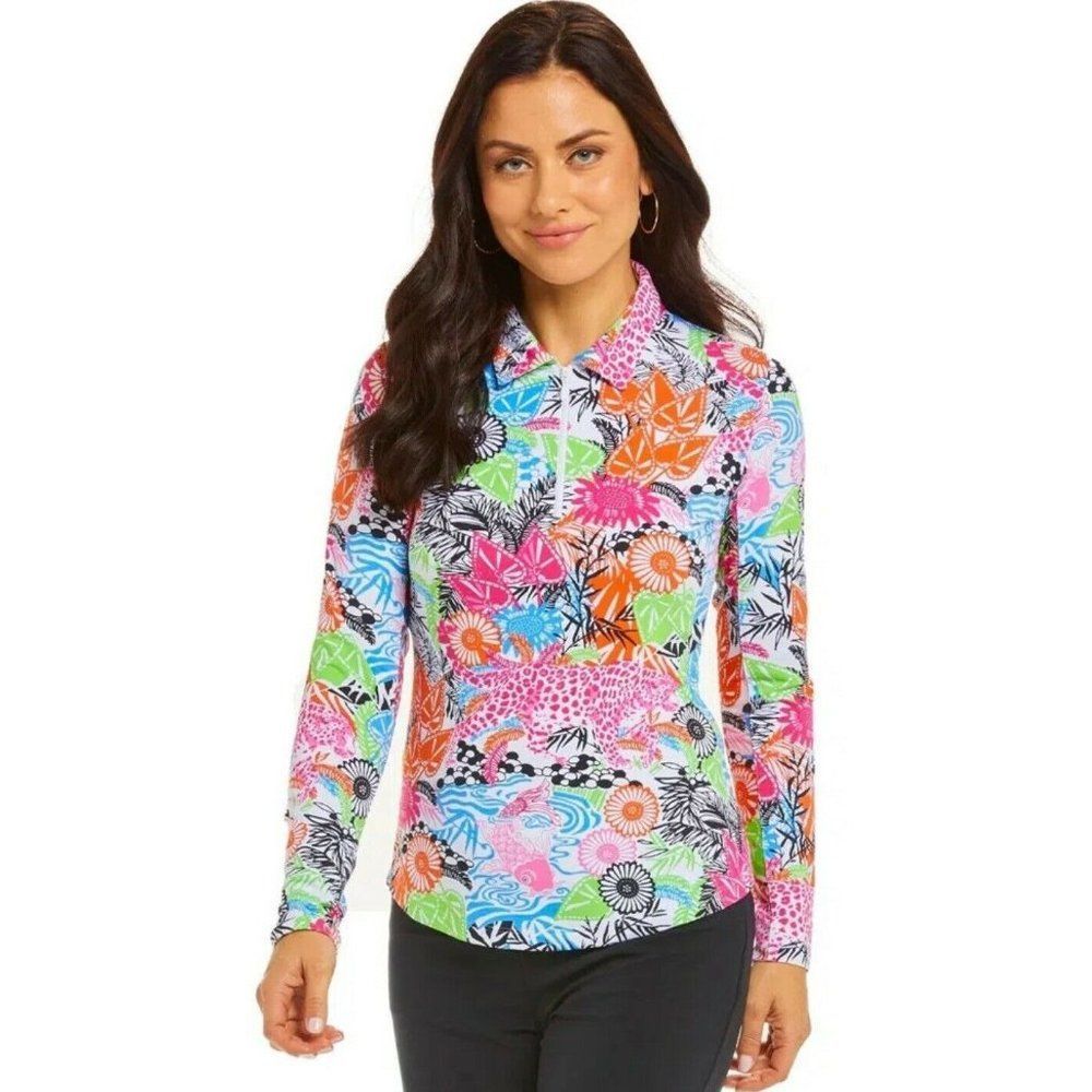 IBKUL Bamboo Garden Polo Top  S M L XL XXL Multicolor Long Sleeve Zip Golf Shirt - Picture 2 of 2